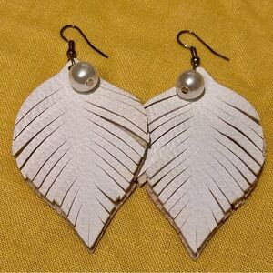 Plunder Feather Earrings with Faux Pearl Accent